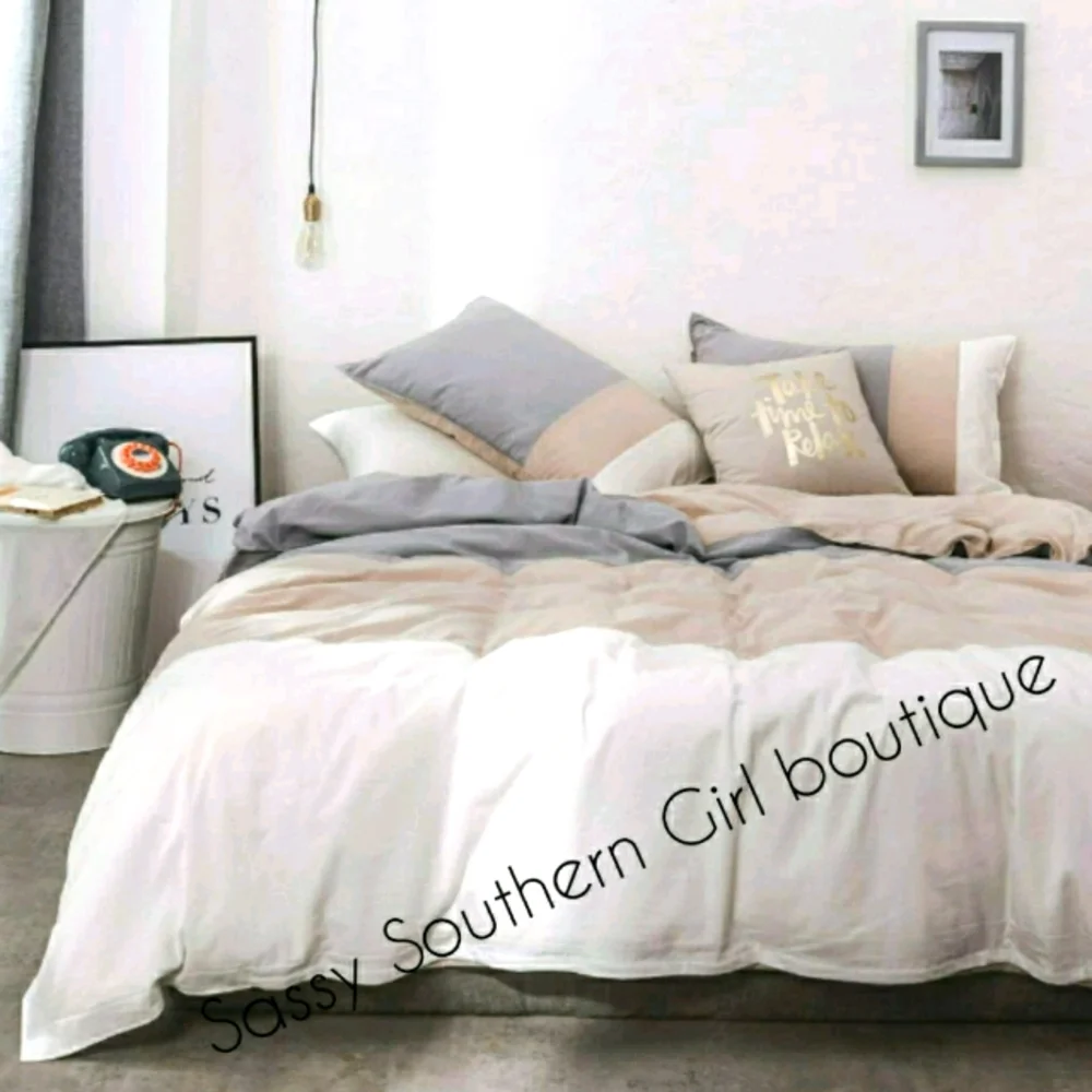 ⭐🆕Grey ivory white khaki cotton duvet cover set